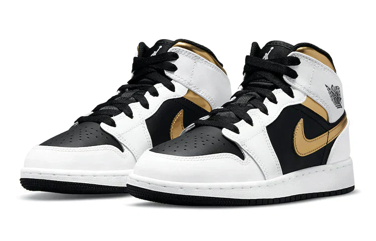 Jordan 1 Mid Branco Dourado Preto