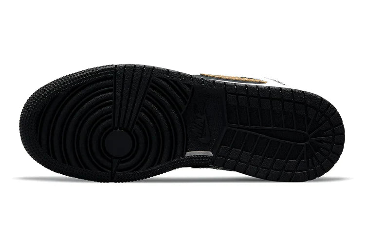 Jordan 1 Mid Branco Dourado Preto 