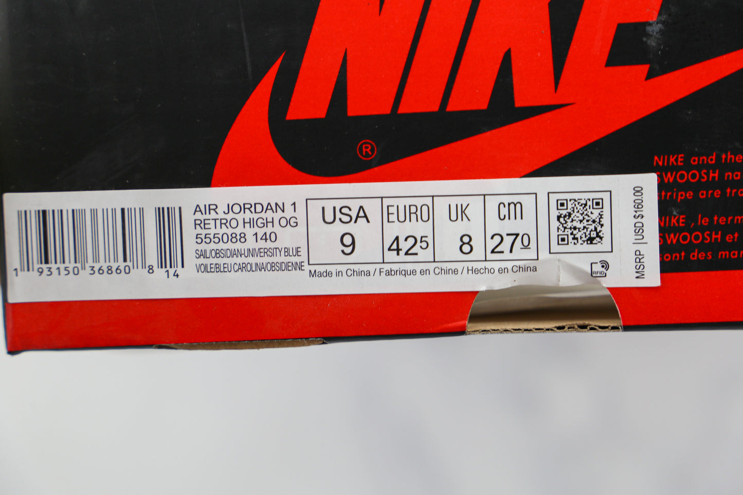 Jordan 1 Retro High Obsidian UNC 