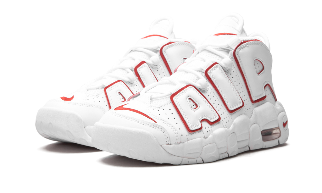 Nike Air More Uptempo Branco com Contorno Vermelho Universitário