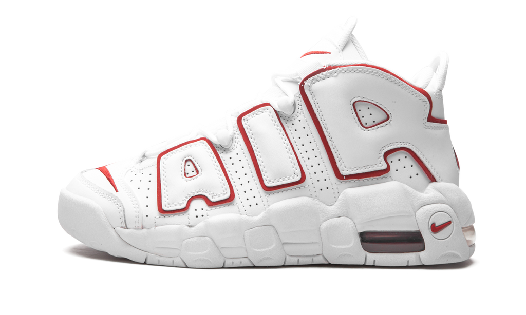 Nike Air More Uptempo Branco com Contorno Vermelho Universitário